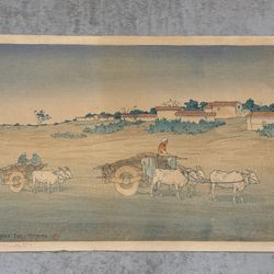 Charles W. Bartlett Antique Woodblock Print Of Benares Early Morning India 1919
