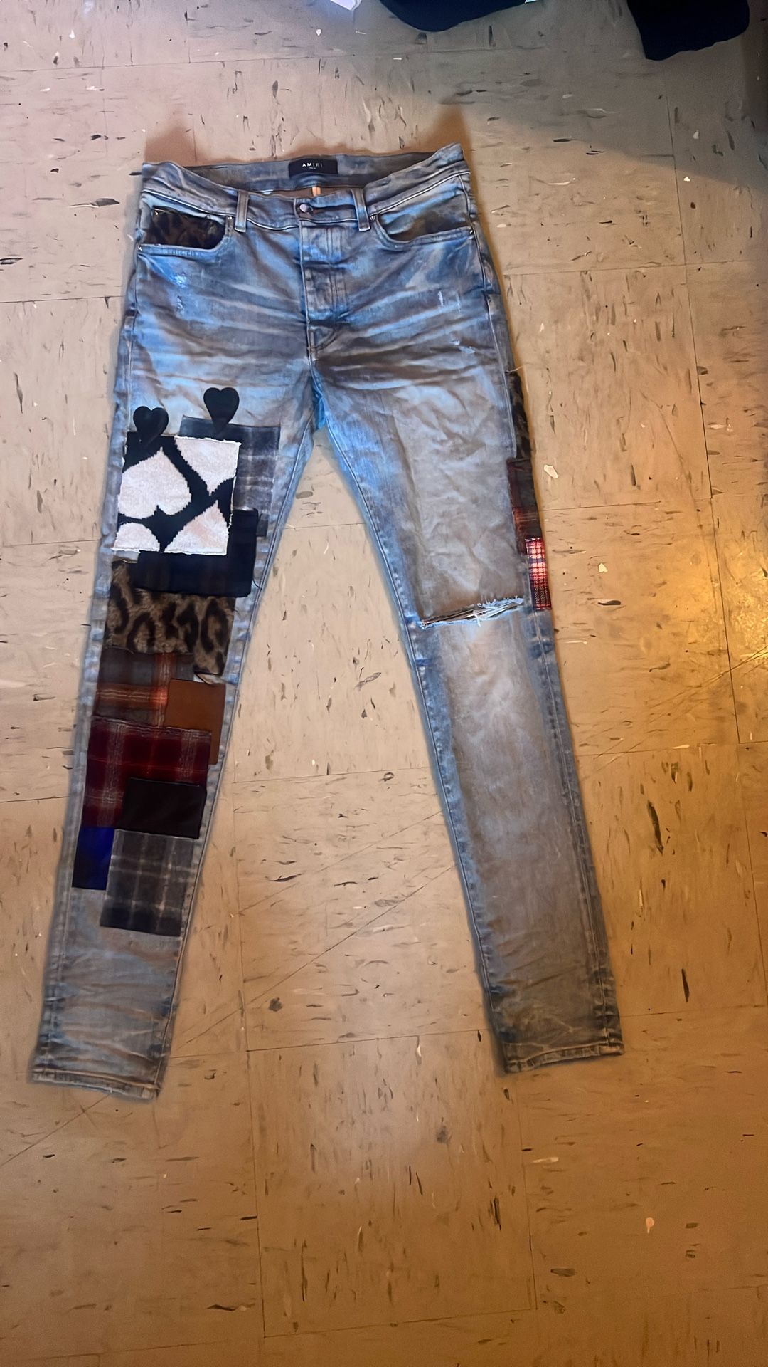 Amiri Size 32 Blue Denim patchwork