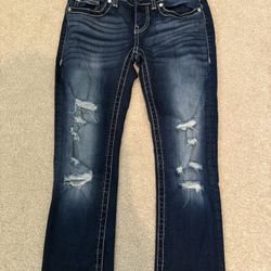 BKE Distressed Blue Cropped Cut Jeans with Distressed Details