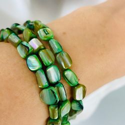 Green Of Pearl Beaded3 rows Bohemian Jewellery Bracelet