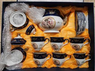 Brand New Alphine Cuisine fine porcelain czech republic design 24k gold 17piece pcs tea set