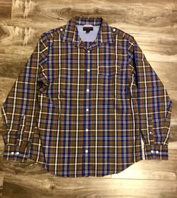 Men’s Blue and Brown Plaid Buttoned Down Dress Shirt