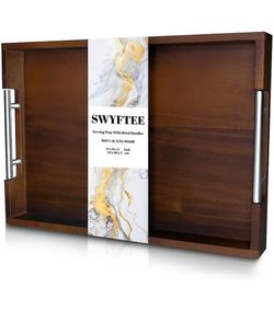 Serving Tray with Handles - 17 × 12 × 2 Inch Dark Brown