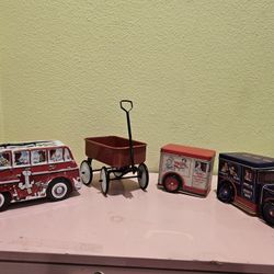 Tin Containers And Red Wagon