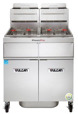 NEW Double 50 LB Vulcan 2TR45AF Gas Fryer With Filter System Floor Model Twin On Wheels PowerFry #4365