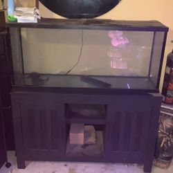 NEW 50 Gallon Fish Tank With Black Wood Stand With Cabinets and Pump , Lid And Lights!