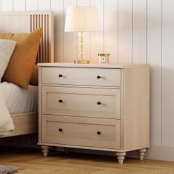 Farmhouse Nightstand with 3 Drawers, Large Wood Bedside Table Night Stand, Wide Sofa Side End Table 3 Drawers Chest of Dresser for Living Room, Bedroo