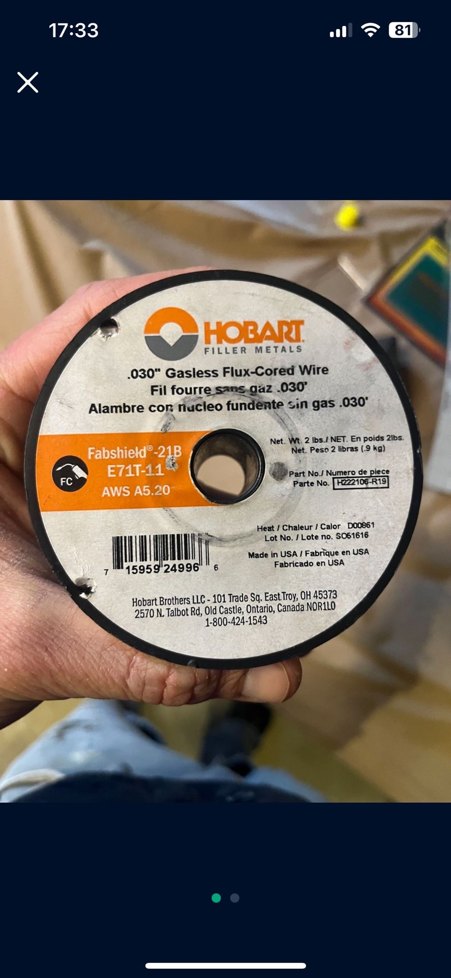 Hobart Handheld 21B Welding Wire