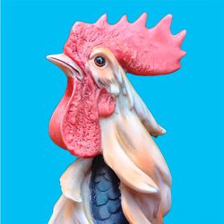 Rooster and Hen chicken Rare Statue By De capoli looks Extremely Real 13" Inches Tall Beautiful!