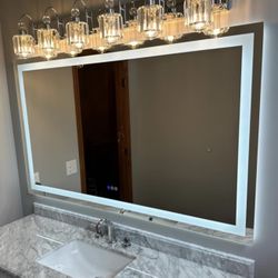 59x36 LED Bathroom Mirror. Defogger- Front Light And Backlight