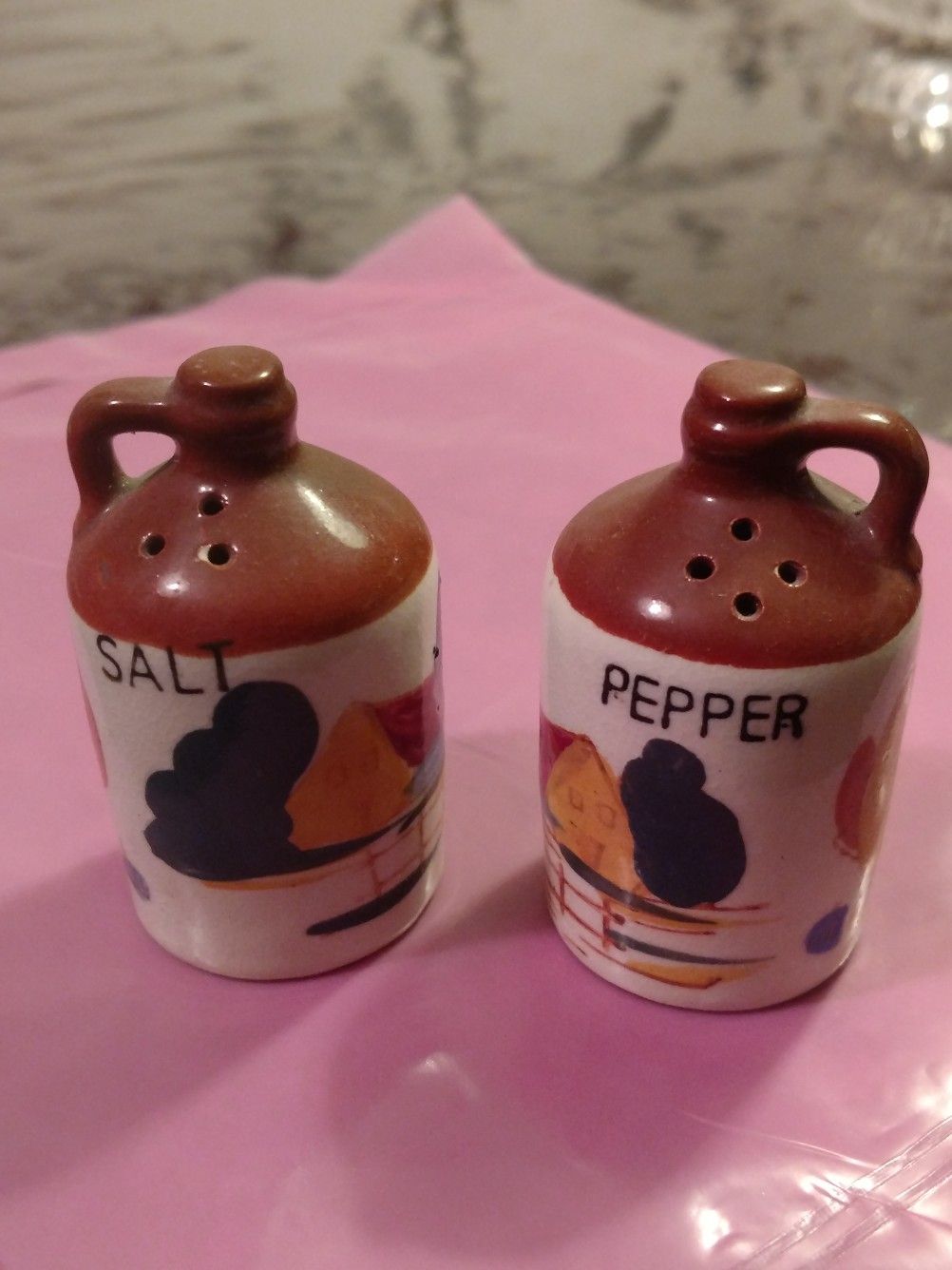 Vintage Stoneware Jug Salt And Pepper Shakers