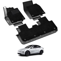 3W Tesla Model Y All Weather Floor Mats w/ Carpets & Metal Pedal 25-26