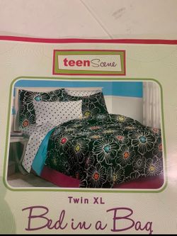 Black multicolor flowers twin XL 6 pieces comforter set.