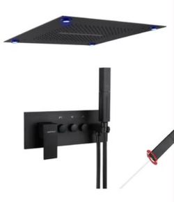 Brand new VANFOXLE Shower Faucet Set Matte Black 16 Inch LED Shower Head(Rain and Waterfall)