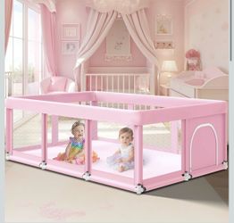 Fshibila 74" ×50" Large Baby Playpen, Baby Playard for Babies and Toddlers, Indoor & Outdoor, Sturdy Safety Play Yard with Soft Breathable Mesh, Anti-