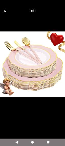 Pink and gold plate set