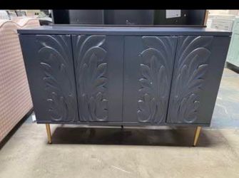 Assembled New Sideboard Buffet Cabinet with 3D Flower Pattern Accent Cabinet with 4 Doors