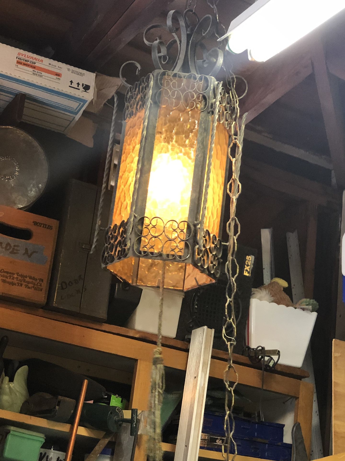 Vintage wrought iron hanging lamp