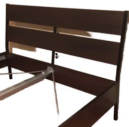 IKEA TRYSIL Bed Frame Queen Dark Brown & SKORVA Center Beam