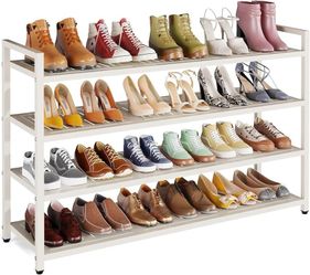 4-Tier Shoe Rack, Large Capacity Metal Free Standing Shoes Rack, Sturdy and Durable Shoe Organizer, Shoe Shelf for Closet, Entryway, Bedroom, for 24-2