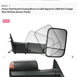 Power Fold Heated Towing Mirrors & LED Signal For 2009-2017 Dodge Ram W/Temp Sensor Pair(2)