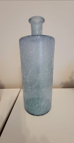 Large Blue Crackle Glass Bottle Vase