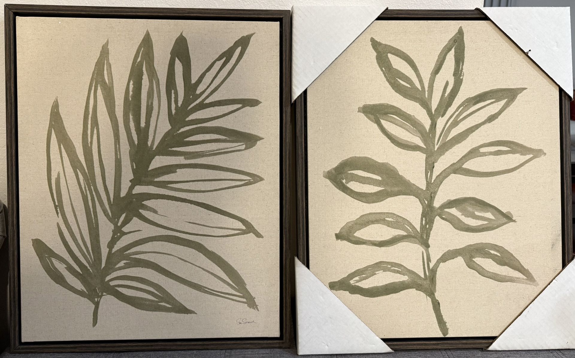 Nature in Sage Framed Canvas Art Prints, Set of 2