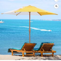 7.5ft Patio Umbrella, Sun Shelter UV 50+ Plus Protection Beach Umbrellas Sunshade for Market, Patio, Pool, Garden Backyard (Yellow and White)