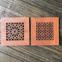 New hand carved wooden coasters purchased in Japan.