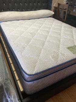 Blue gel memory foam pillow top queen mattress