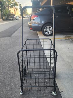 Folding Shopping Cart with Rolling Swivel Wheels, Foldable Grocery Cart