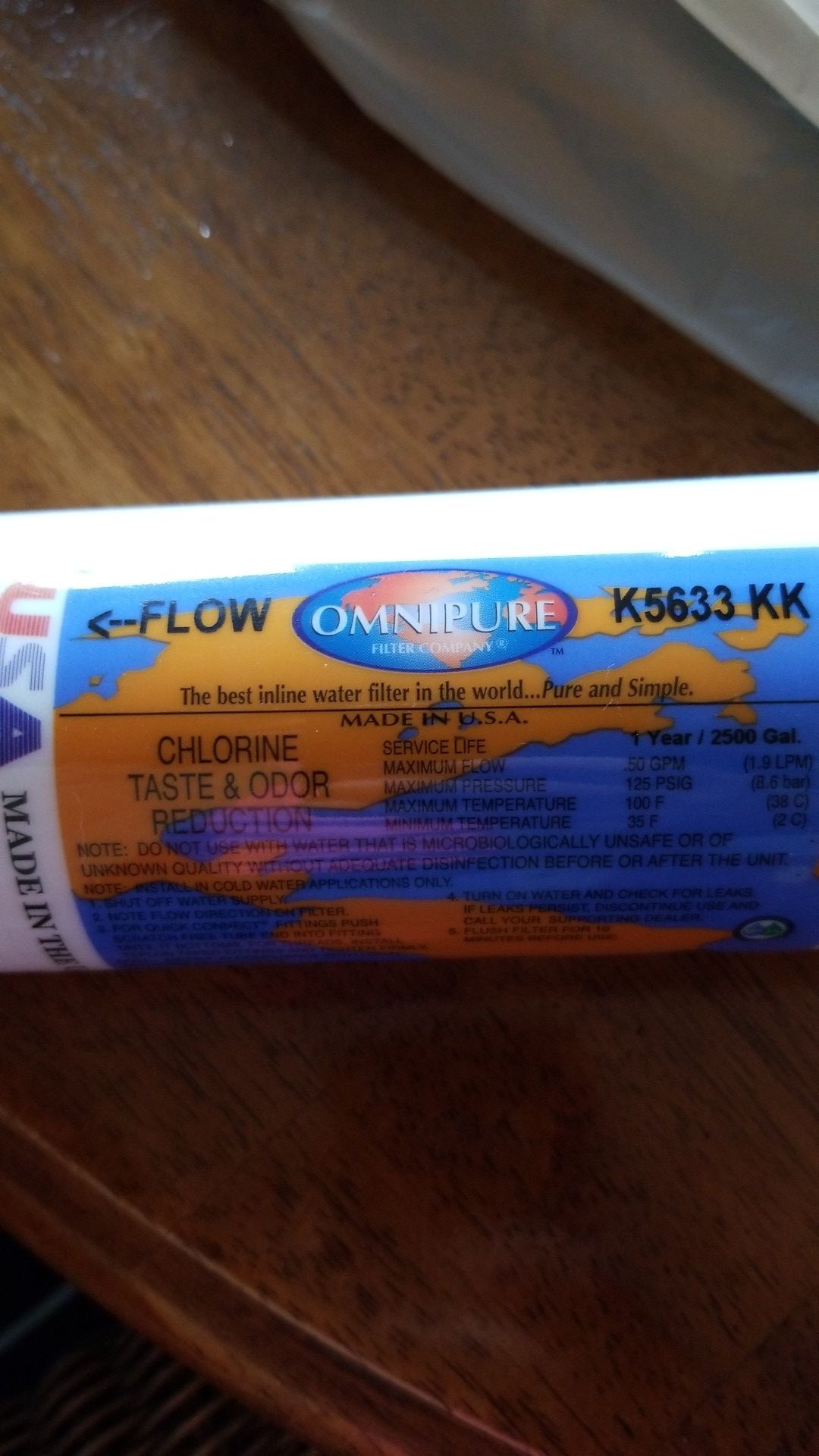 Inline water filter