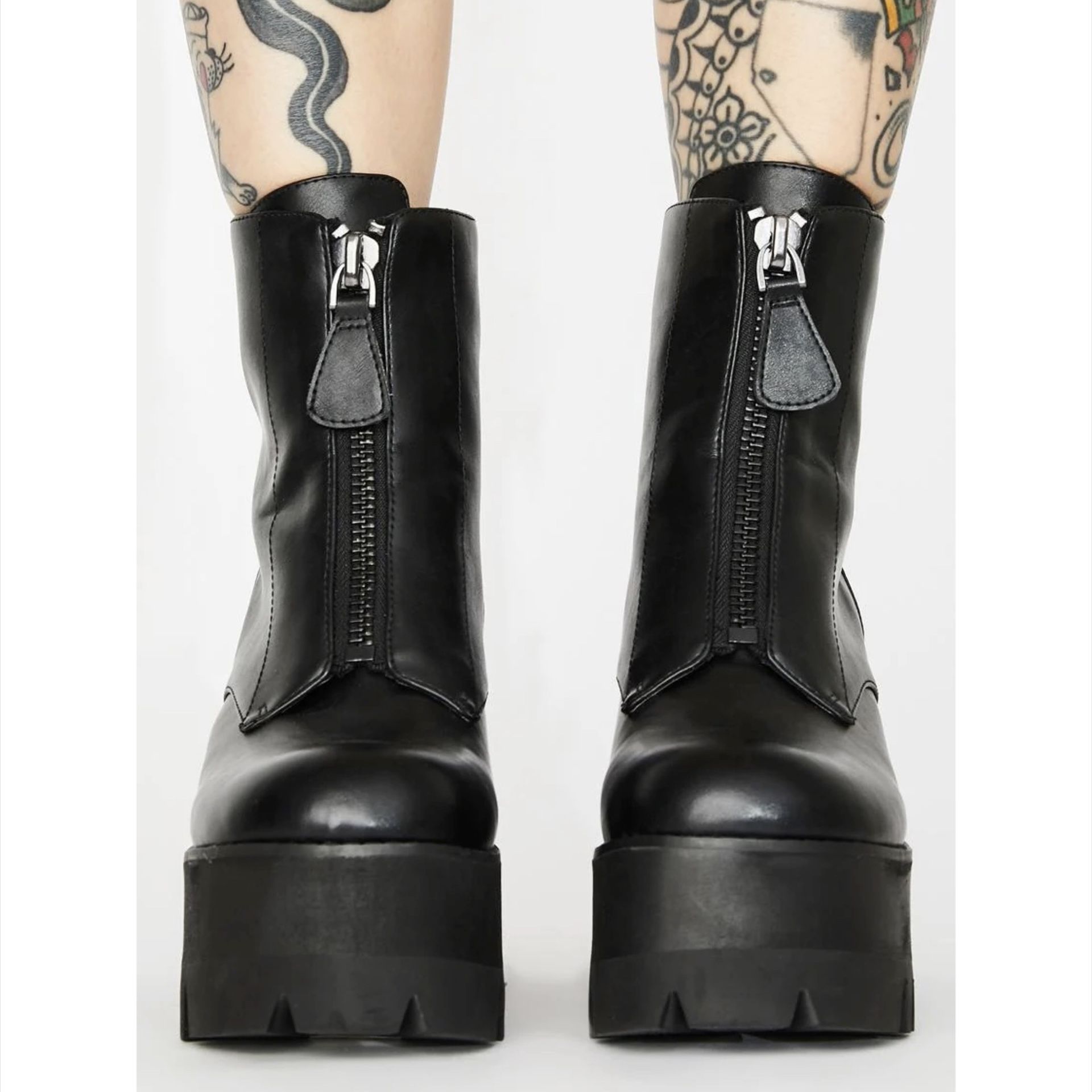 Poster Grl Chunky Block Heel Platform Zip Boots - Size 7, Black