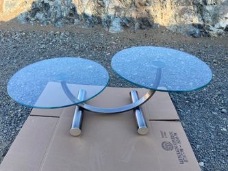 Mcm Vintage Post Modern Tubular Steel & Beveled Glass Two Tier Coffee Table