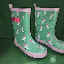 Sun Squad Toddler Girls Rain BOOTS Waterproof Unicorn MINT Green