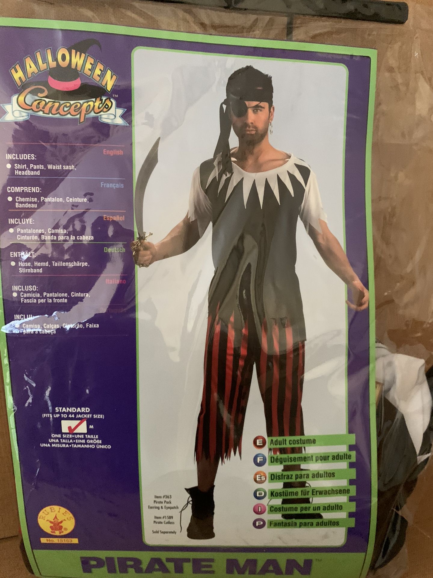 Pirate Man Costume-Size Medium