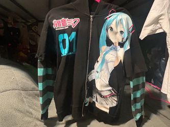 Hatsune Miku Zip-Up Hoodie Hatsune Miku Jumbo Print Stripe Girls Hoodie