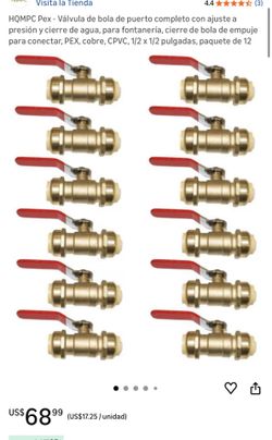 HQMPC Pex Full Port Push-Fit Water Shut-Off Ball Valve for Plumbing, Push-to-Connect Ball Valve, PEX, Copper, CPVC, 1/2 x 1/2 Inch, 12 Pack