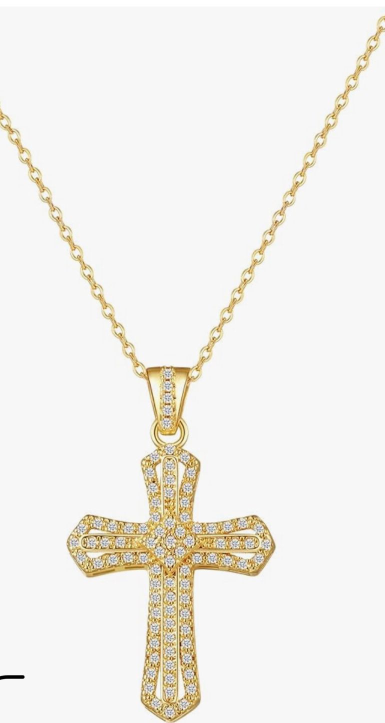   Gold Cross Necklaces for Women 14k Gold Plated Cross Necklace for Women Gold Necklace for Women Gold Rhinestone cross necklace for Wome