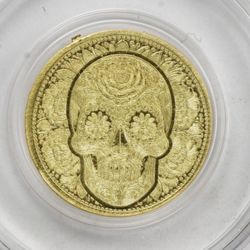 FRACTIONAL GOLD COIN • Day of the Dead Sugar Skull Dia De Los Nuertos in Capsule • 1/100th oz Pure Gold (99.99% Fine) • Limited Mintage