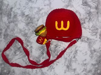 Handmade Crochet McDonald’s Crossbody Bag with Burger & Fries Charm