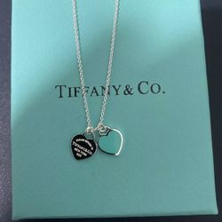 TIFFANY & CO Mini Double Blue Heart Enamel Pendant Necklace Return to Silver 925