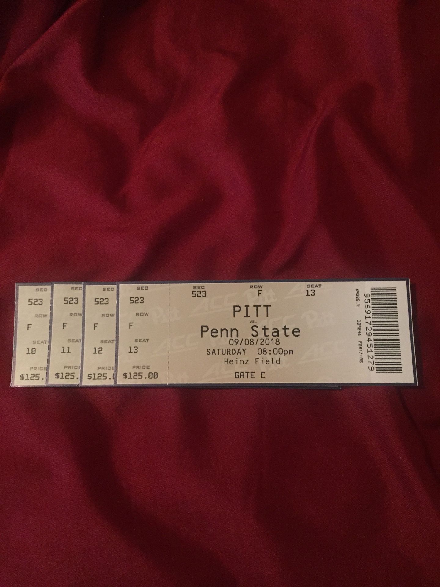 Penn state vs Pitt - 9/8/18 - section 523 row F seats 10-13
