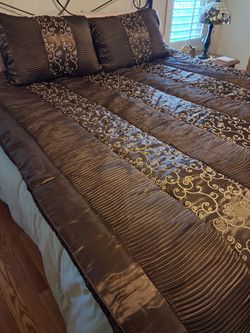 Brown Satin Comforter Set with Pillows