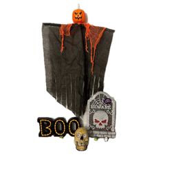 Halloween Motorized Skeleton Head Light Up Boo Sign Tombstone NEW