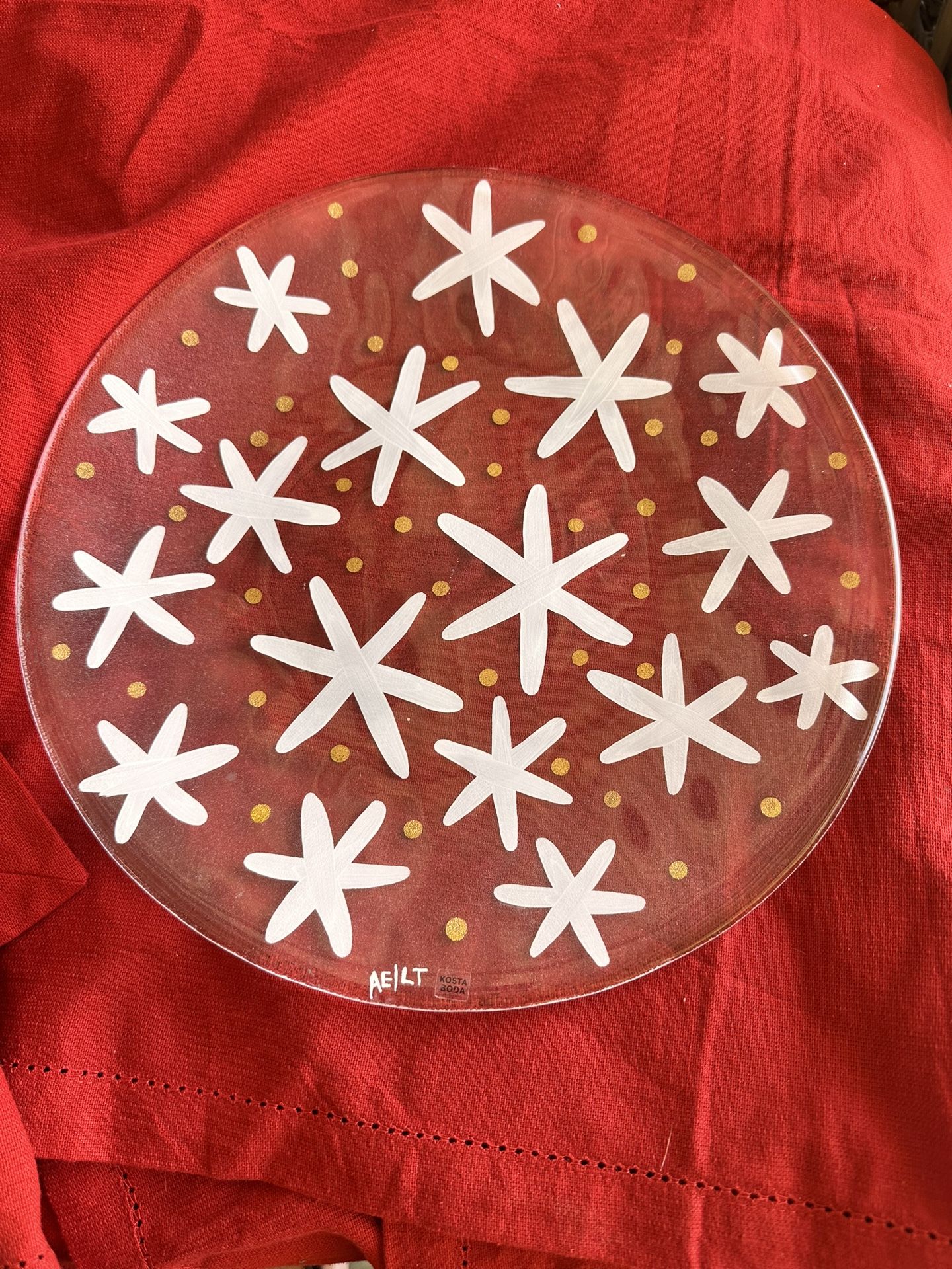 Kosta Boda Annual Collection 13" Torte Platter -Anna Ehrner-Snowflakes & Dots