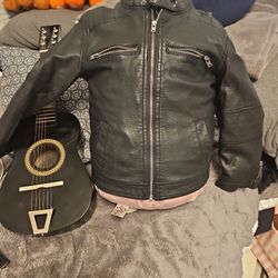 Boys Black Leather Jacket Arizona Jeans  Size 5