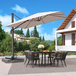 New - 10FT Cantilever Patio Umbrella – 360° Rotation & Tilt – Champagne – Base NOT Included