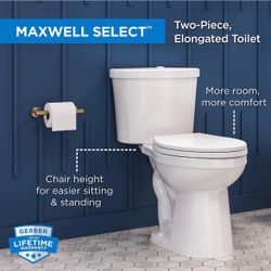 See description!!!! - Gerber Maxwell Select Elongated Two-Piece Dual-Flush Toilet, White
