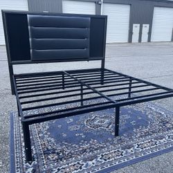 New 18”h Platform Bed Frame kING Size And Headboard With Lights 